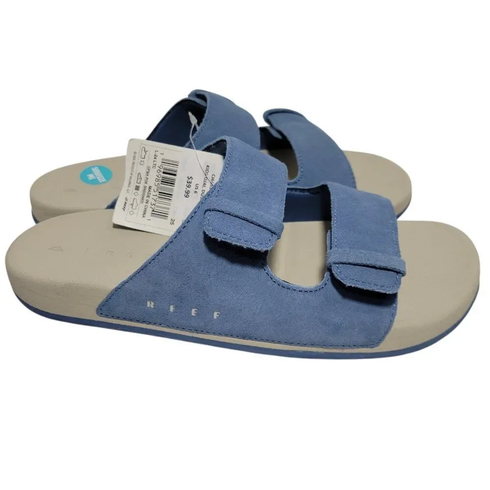 Reef Kids Ojai Slide Sandals Big Kid Size 6 Suede Leather Upper Dusk Blue Unisex